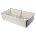 32" Double Bowl Fireclay Kitchen Sink, Biscuit
