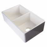 32-3/4" Lip Double Bowl Fireclay Kitchen Sink, Biscuit