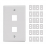 2-Port Keystone Wall Plate RJ45 Jack White 25 Pack