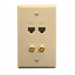 2 RJ-45 CAT 5e 2 F-Type IDC Integrate Wall Plate Ivory