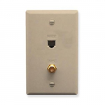 RJ-11 6P6C and F-Type Integrated Wall Plate Ivory