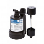 Thermoplastic Submersible Sump Pump, 1/4 HP, 120V