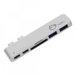 Dual USB-C Hub, Card Reader, PD Adapter, Silver