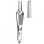 Sauer Suturing Forceps Curved, 1 x2, 0.6 mm, 3-1/2"